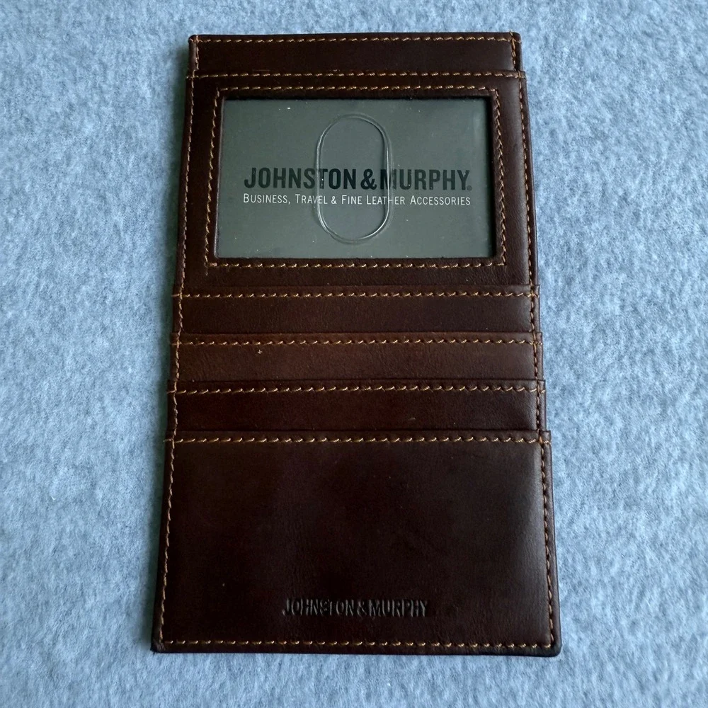 Johnston &‎ Murphy Leather Card Organizer Case Wallet ID Window Brown Minimalist